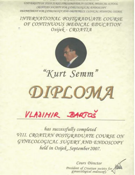 Dr.med. Vladimir Bartoš - certifikati