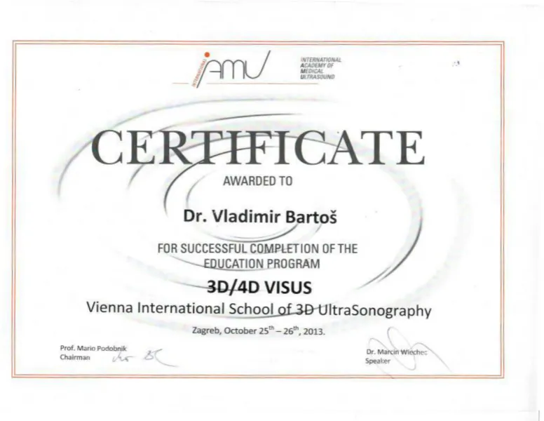 Dr.med. Vladimir Bartoš - certifikati