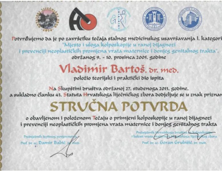 Dr.med. Vladimir Bartoš - certifikati