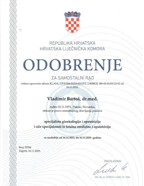 Dr.med. Vladimir Bartoš - certifikati