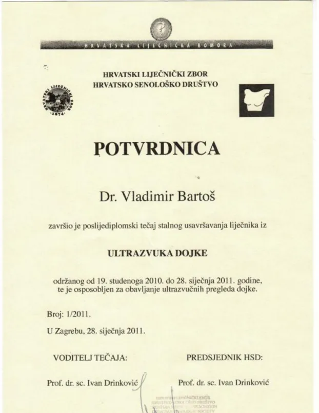 Dr.med. Vladimir Bartoš - certifikati